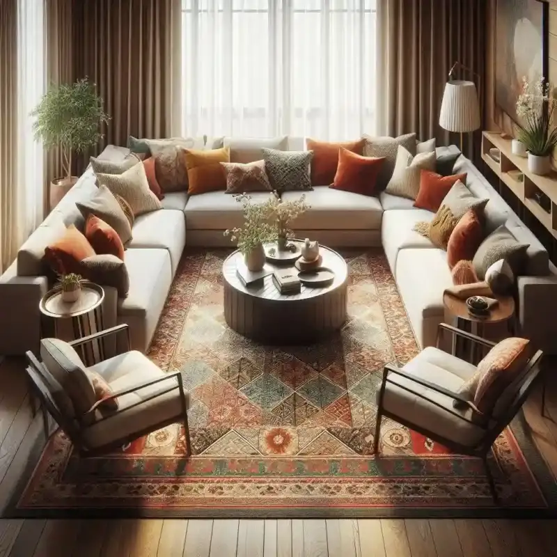 چیدمان مبل در پذیرایی مستطیل شکل