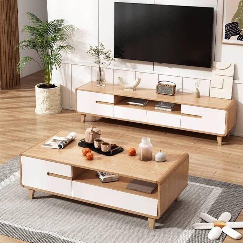 ست میز تلویزیون و جلومبلی سفید چوبی مدل ارکو ست میز تلویزیون و جلومبلی سفید چوبی مدل ارکو